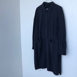 COS lyocell button-up shirt dress dark grey-blue